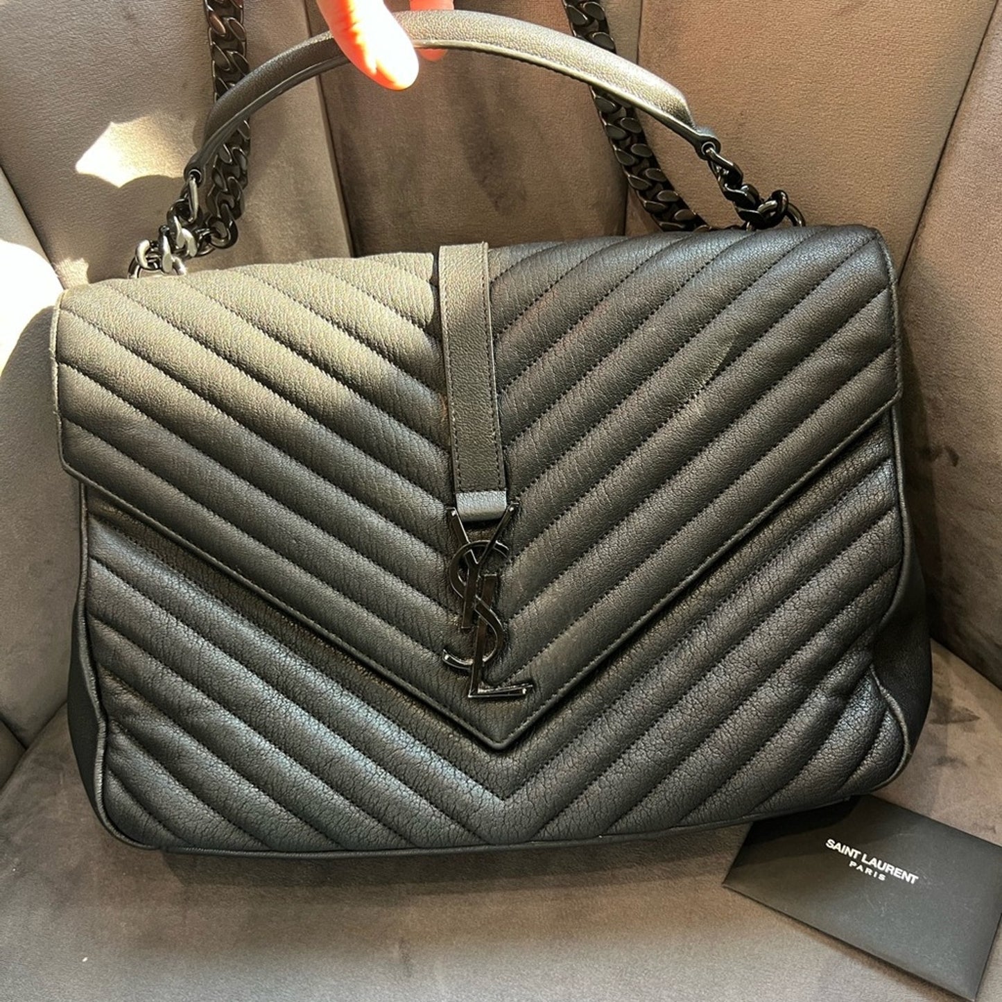 Saint Laurent Matelasse Chevron Monogram Large College Satchel Black
