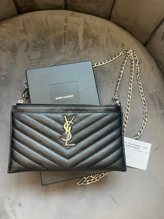 YSL monogram black wallet on chain