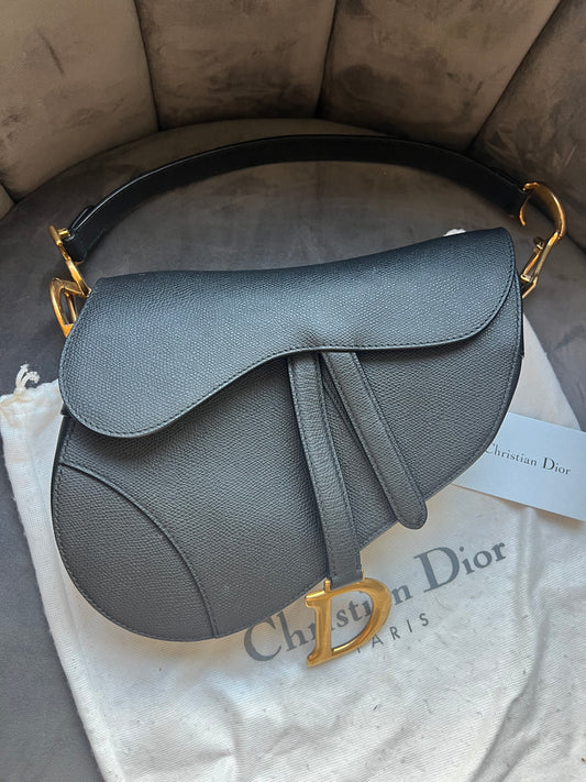 Dior Saddle Shoulder Bag Medium Grained black leather