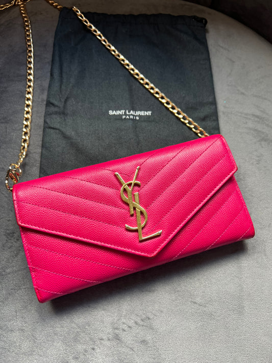 Pink Saint Laurent wallet on chain