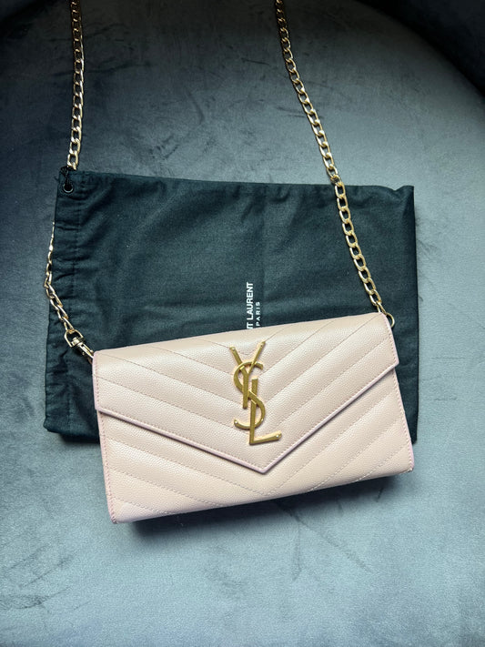 YSL blush pink wallet on chain