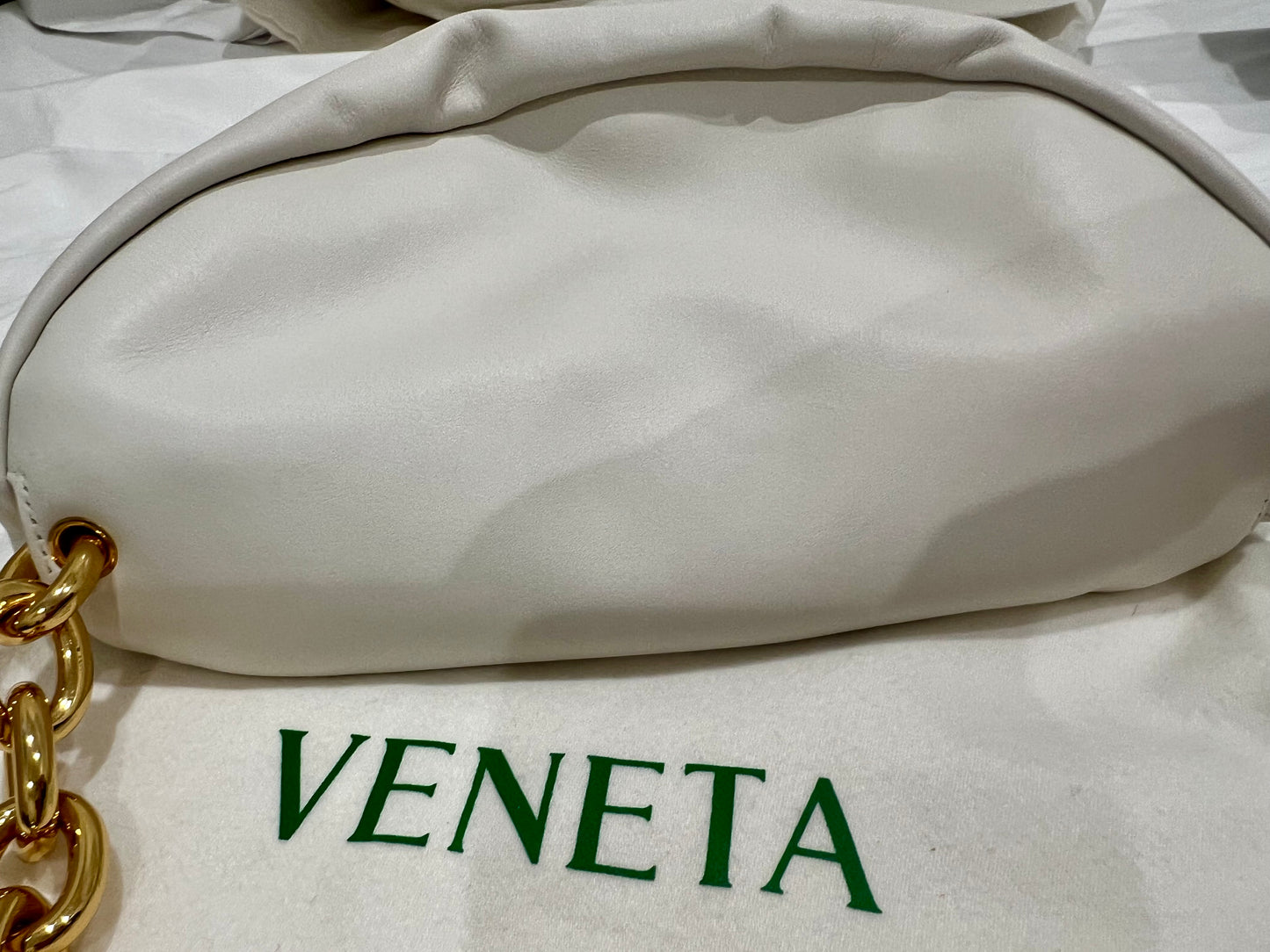 Bottega Veneta white chain pouch