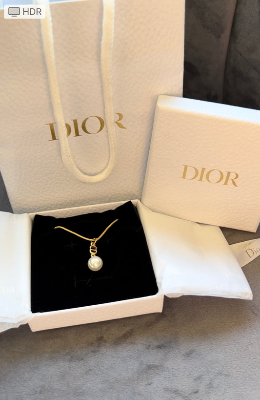Christian Dior Pearl CD charm necklace