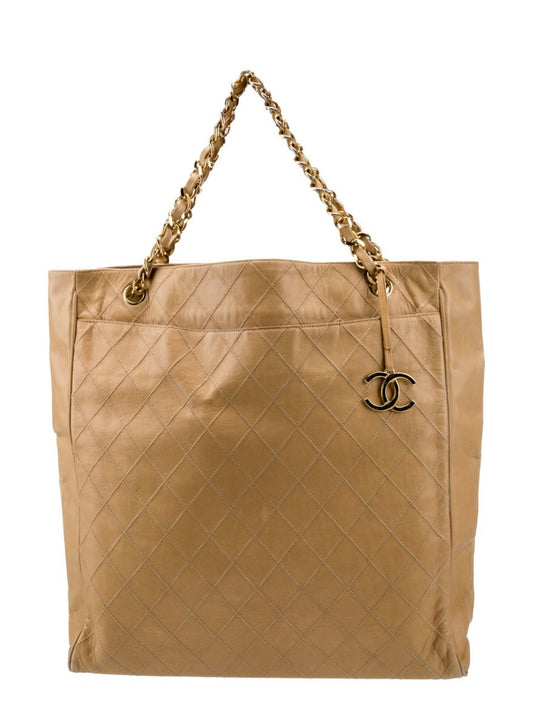Vintage Chanel Quilted Shopping Tote Bag