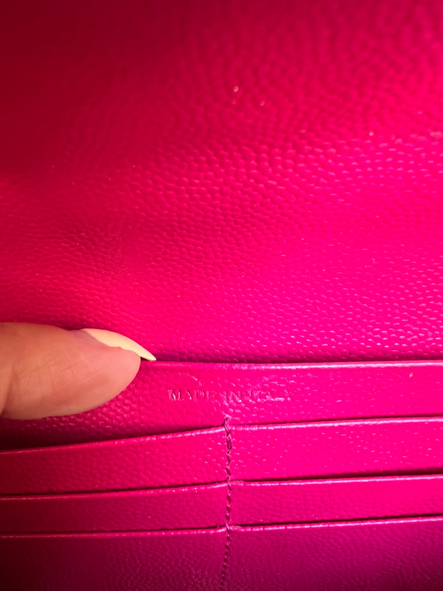 Pink YSL cassandre wallet on chain