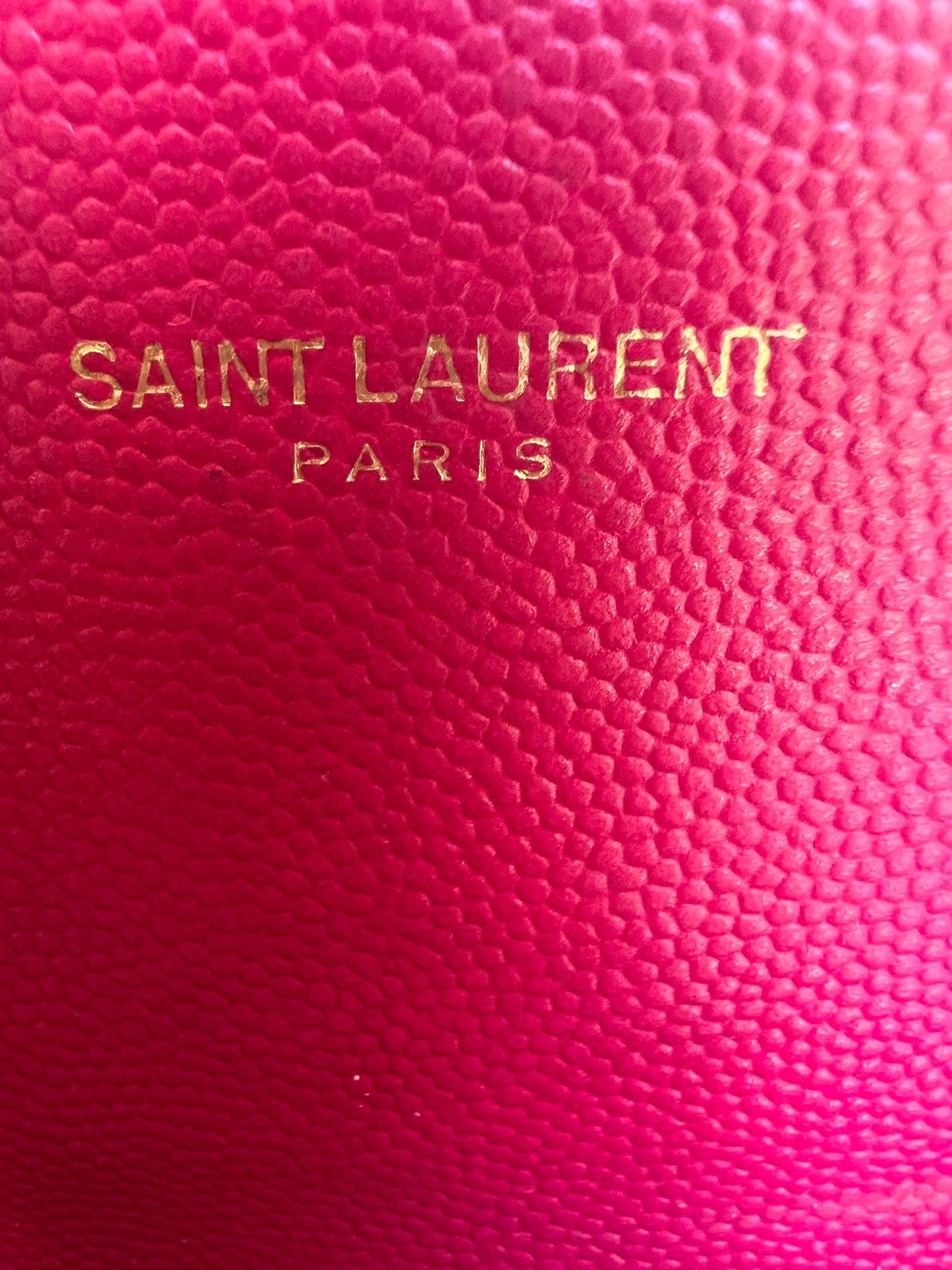 Pink YSL cassandre wallet on chain