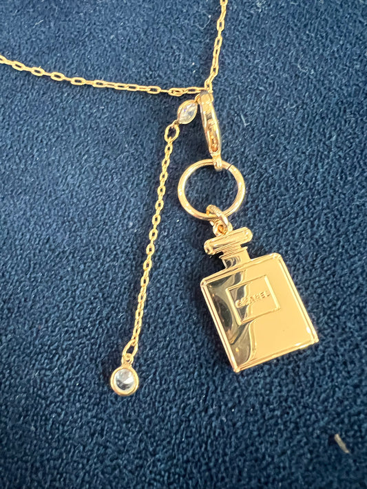 Upcycled Chanel perfume charm lariat necklace
