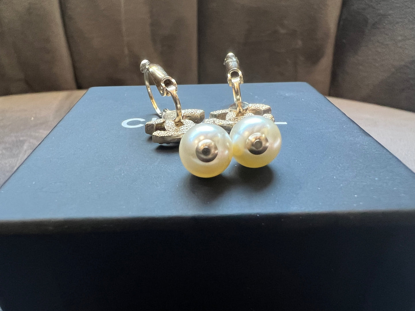 CHANEL Crystal Pearl CC Drop Earrings