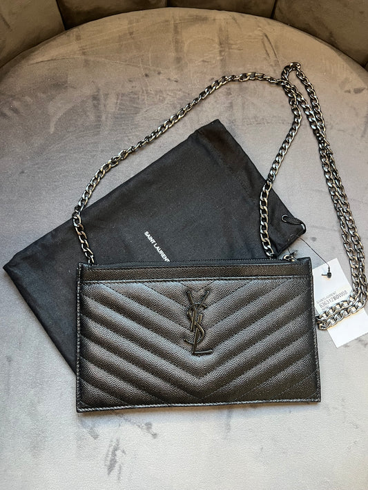 NWT Yves Saint Laurent black monogram clutch / crossbody