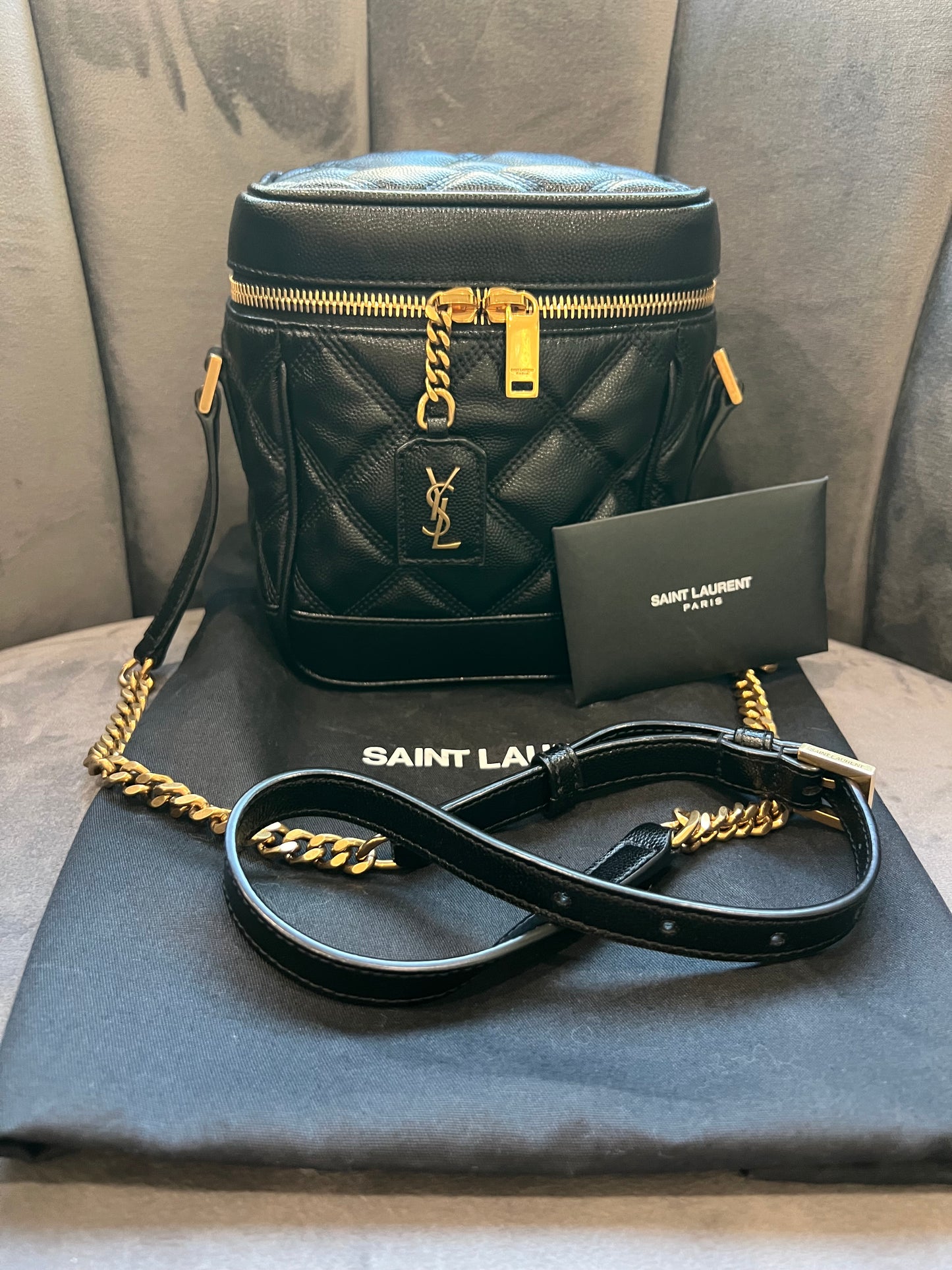 Saint Laurent Grain de Poudre Quilted 80s Vanity Bag Black