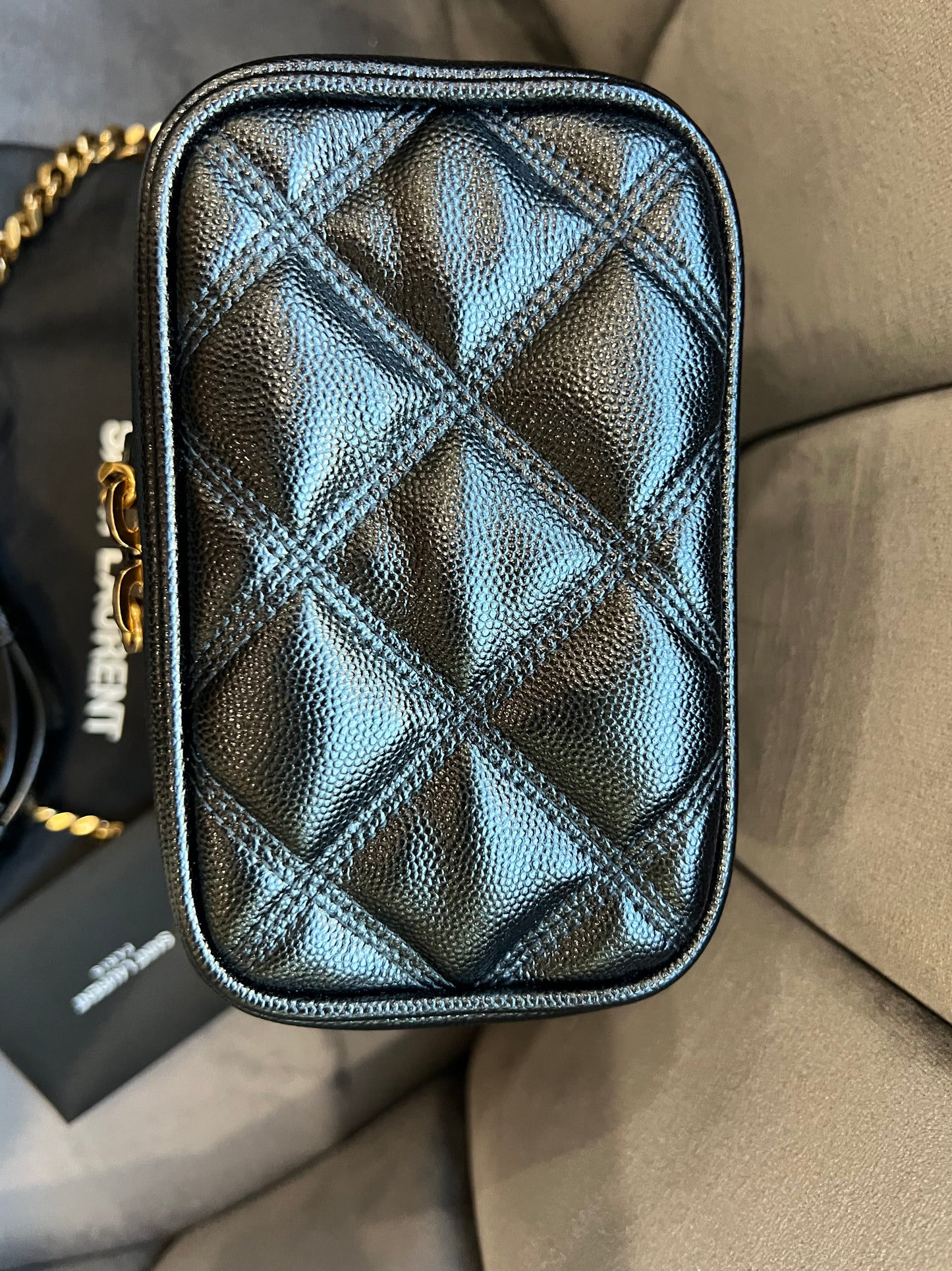 Saint Laurent Grain de Poudre Quilted 80s Vanity Bag Black