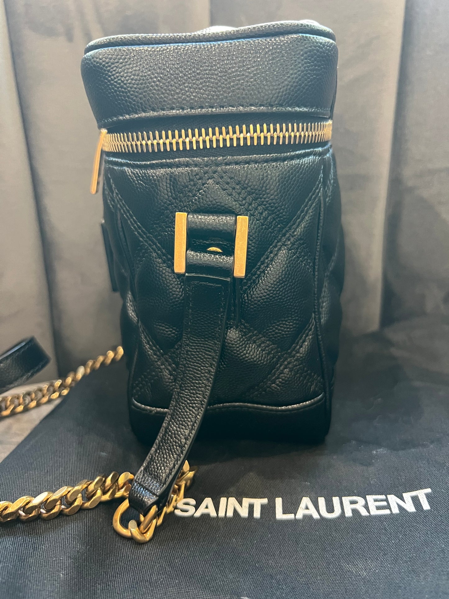 Saint Laurent Grain de Poudre Quilted 80s Vanity Bag Black