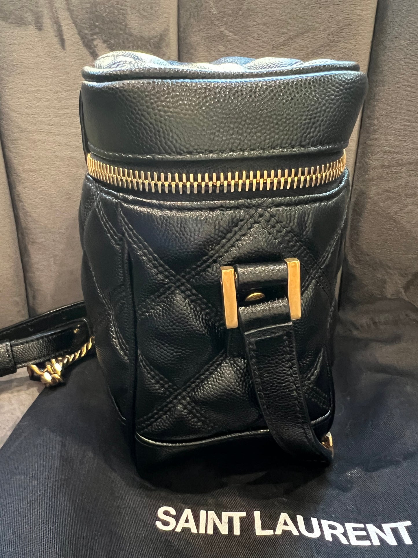 Saint Laurent Grain de Poudre Quilted 80s Vanity Bag Black