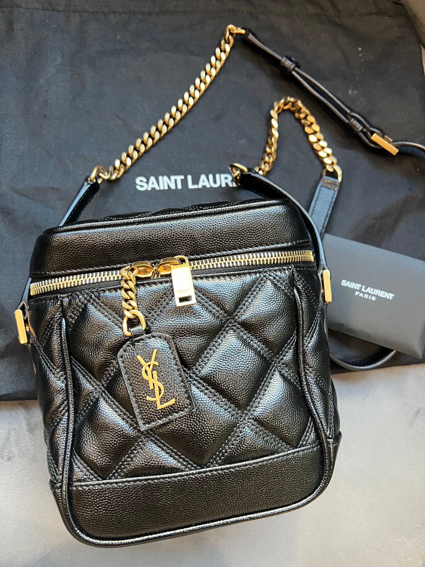 Saint Laurent Grain de Poudre Quilted 80s Vanity Bag Black