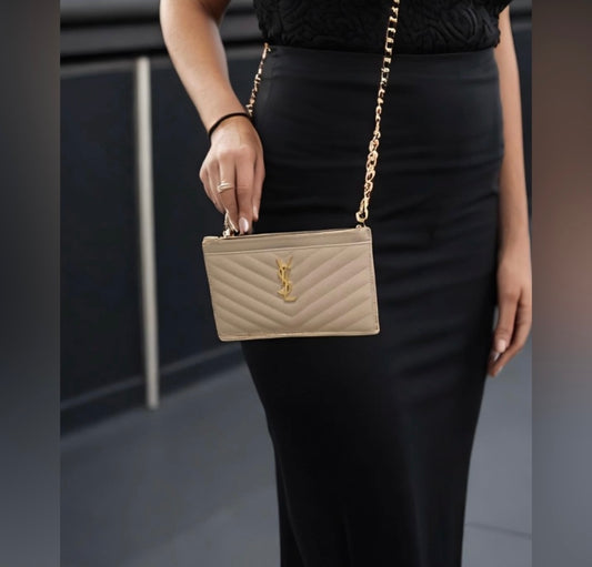 Beige YSL monogram clutch / crossbody bag