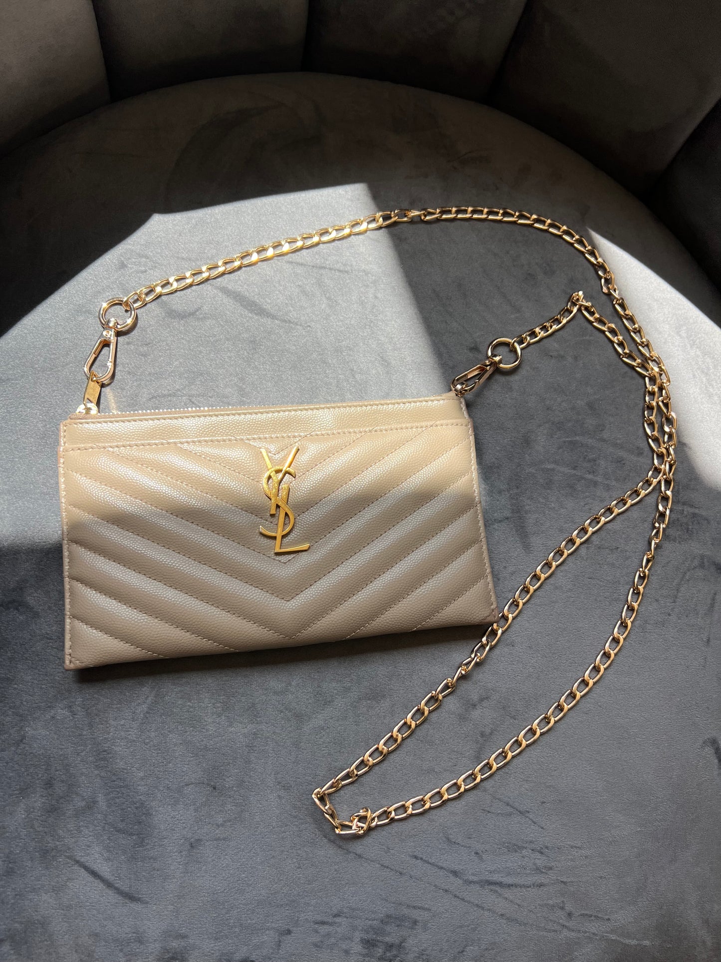 Beige YSL monogram clutch / crossbody bag