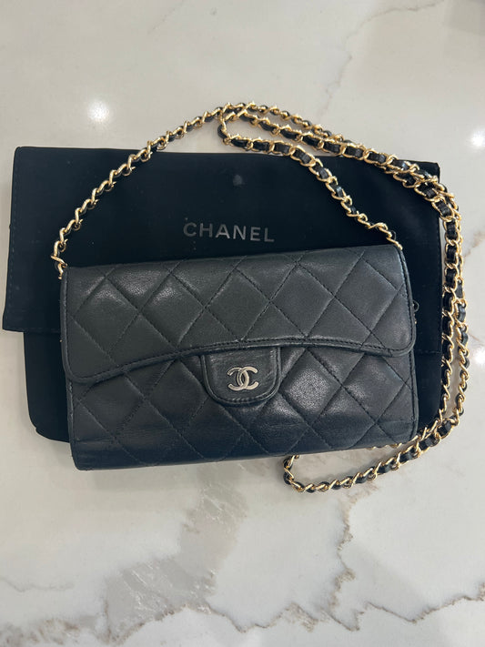 Black Chanel timeless wallet on chain