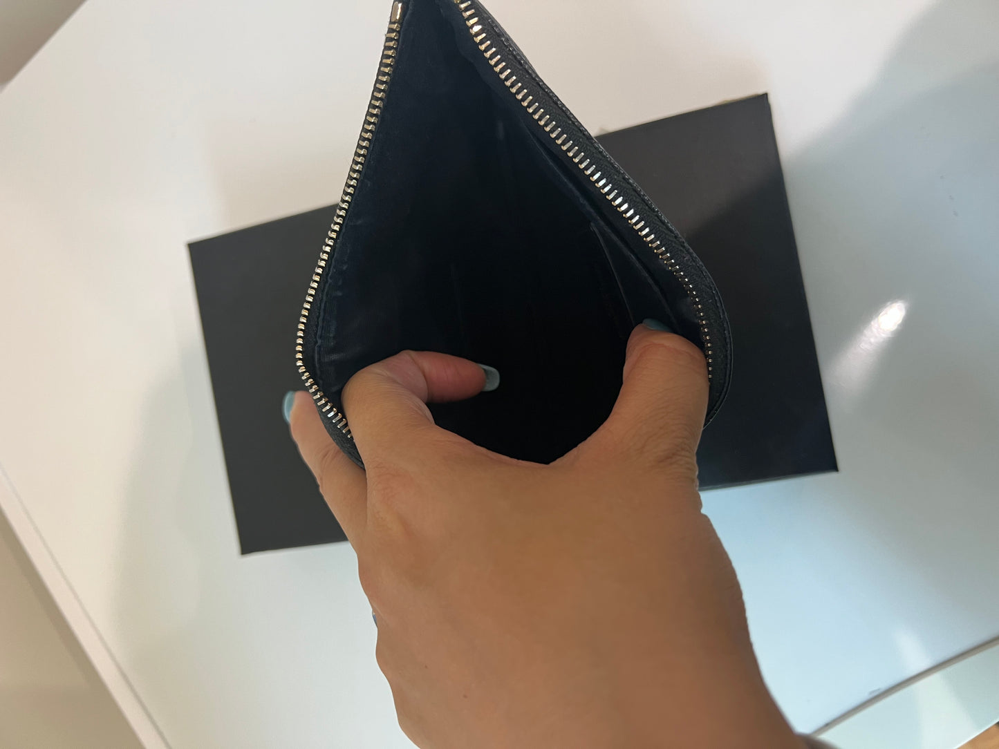 Black YSL monogram clutch wallet on chain