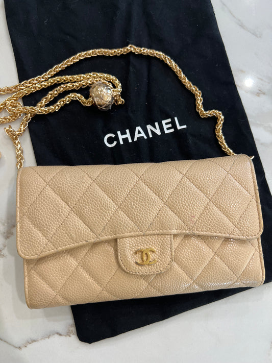 Chanel beige timeless wallet on chain