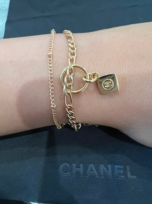 Upcycled Chanel CC charm bracelet - Thin gold chain