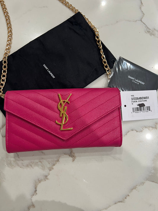 Pink YSL cassandre wallet on chain