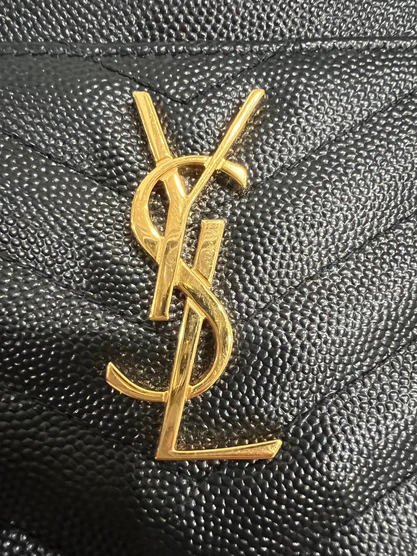 Black YSL monogram clutch wallet on chain