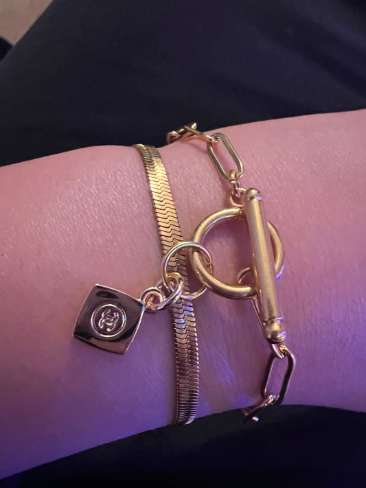 Upcycled Chanel CC charm bracelet - Toggle paperclip