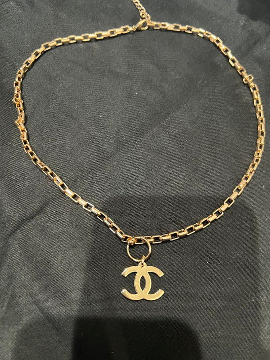 Upcycled Chanel CC charm necklace - gold chain