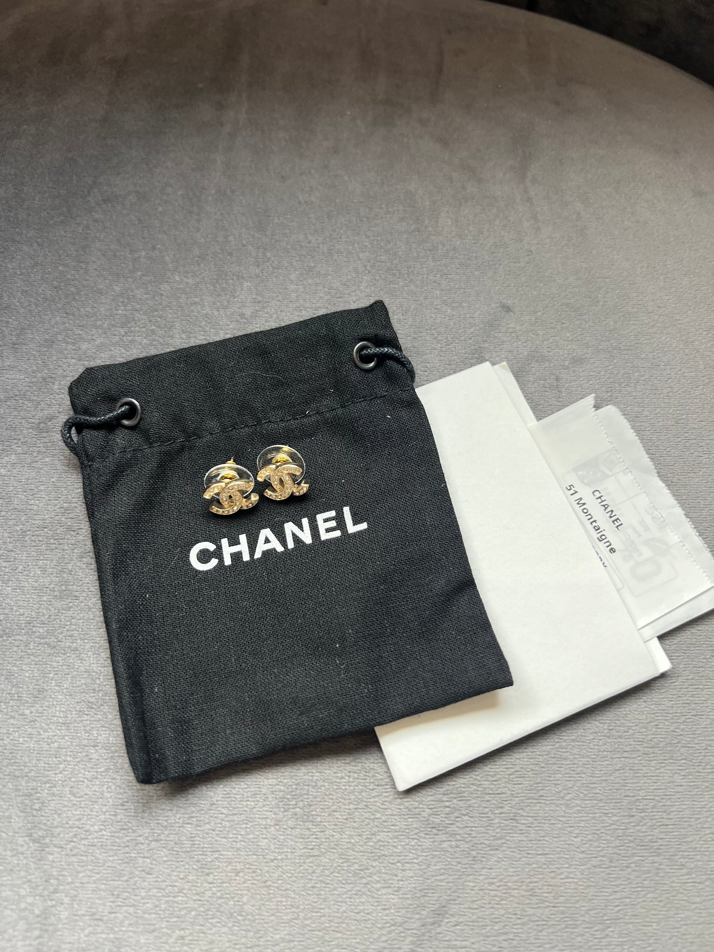 2024 Chanel Gold & Strass CC Earrings with Crystal Accents