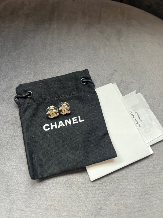2024 Chanel Gold & Strass CC Earrings with Crystal Accents