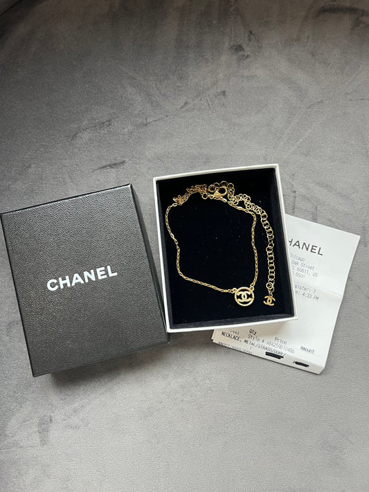 Chanel Crystal Metal CC Round Pendant necklace