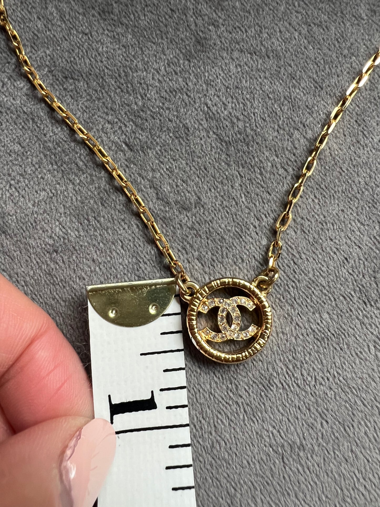 Chanel Crystal Metal CC Round Pendant necklace