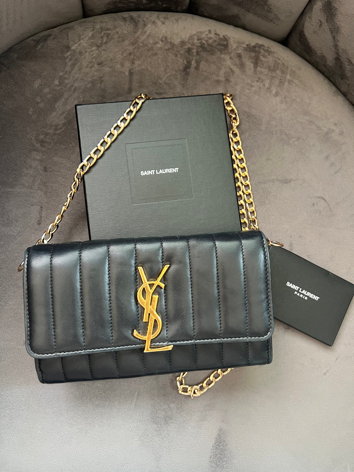 Saint Laurent Vicky Black Quilted Monogram Wallet