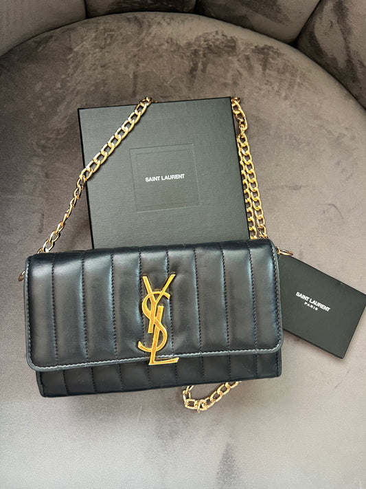 Saint Laurent Vicky Black Quilted Monogram Wallet