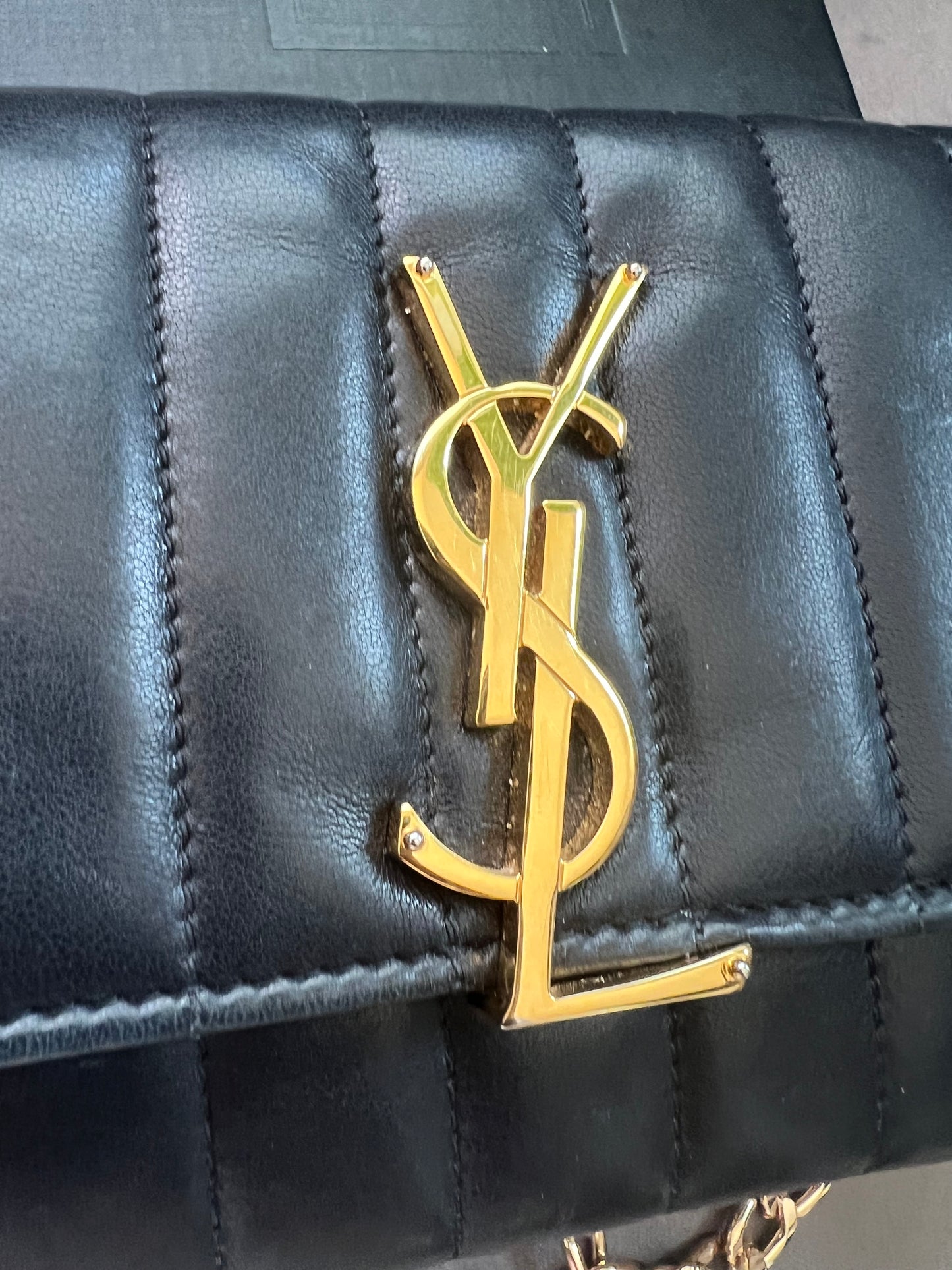 Saint Laurent Vicky Black Quilted Monogram Wallet