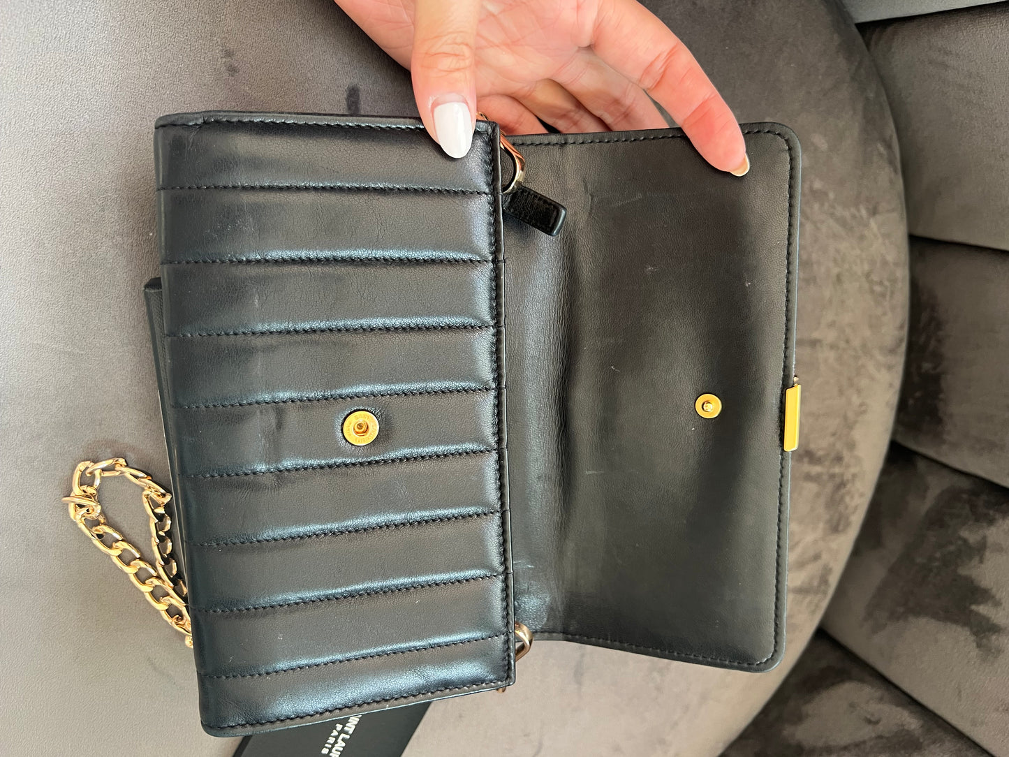 Saint Laurent Vicky Black Quilted Monogram Wallet