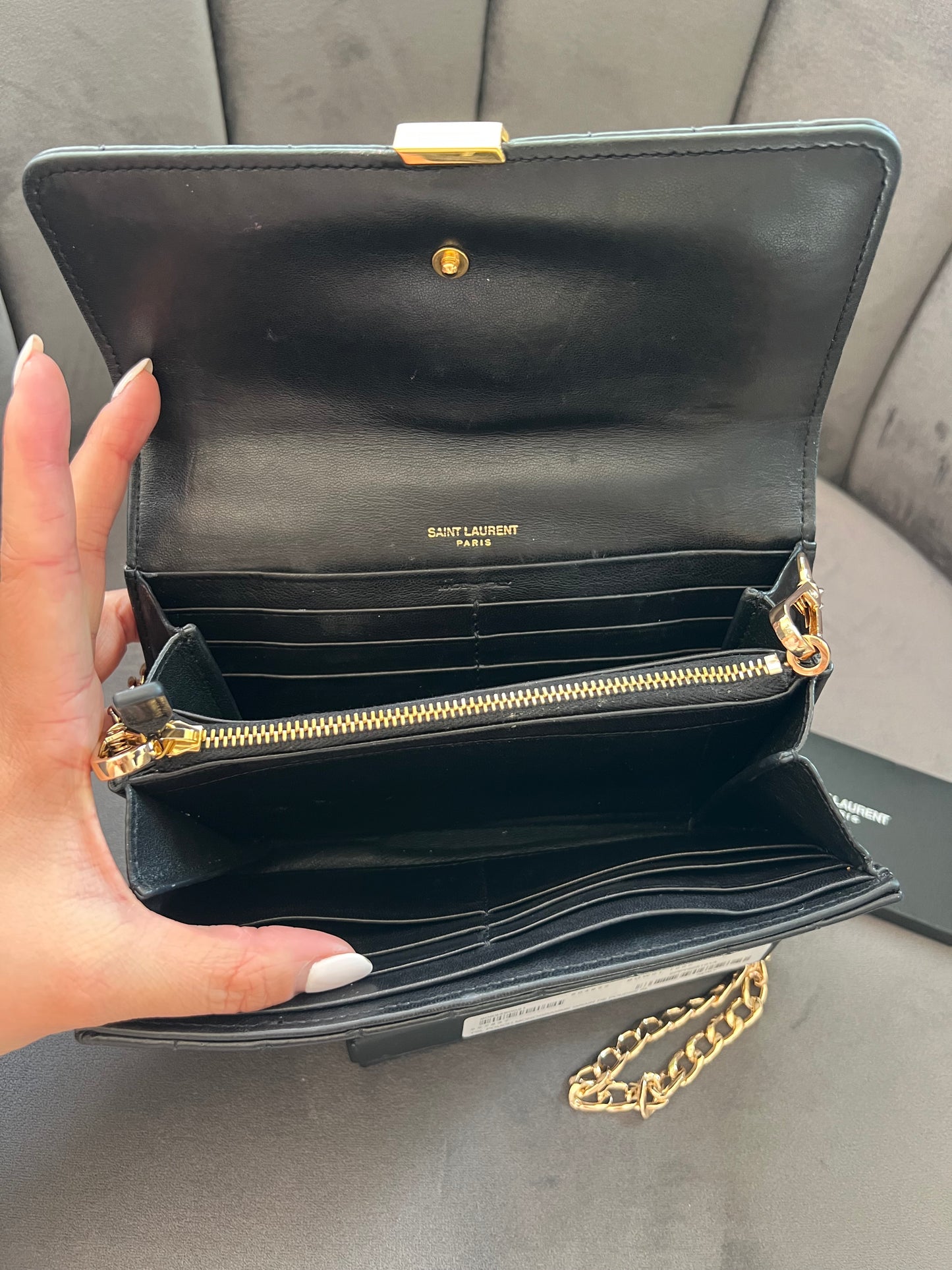 Saint Laurent Vicky Black Quilted Monogram Wallet