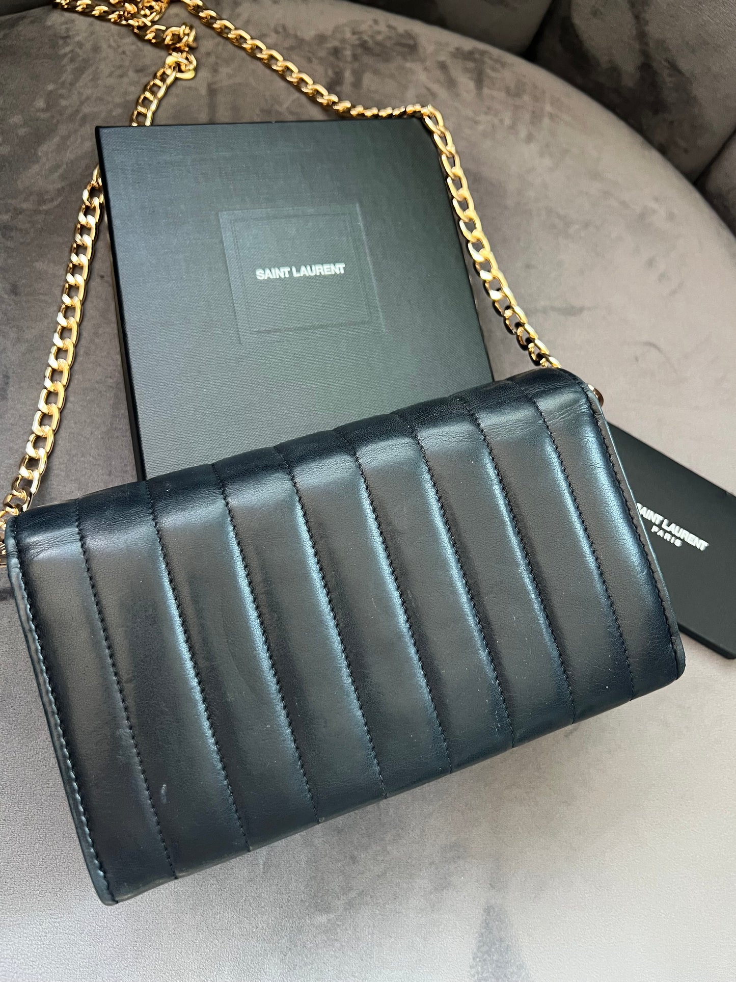 Saint Laurent Vicky Black Quilted Monogram Wallet