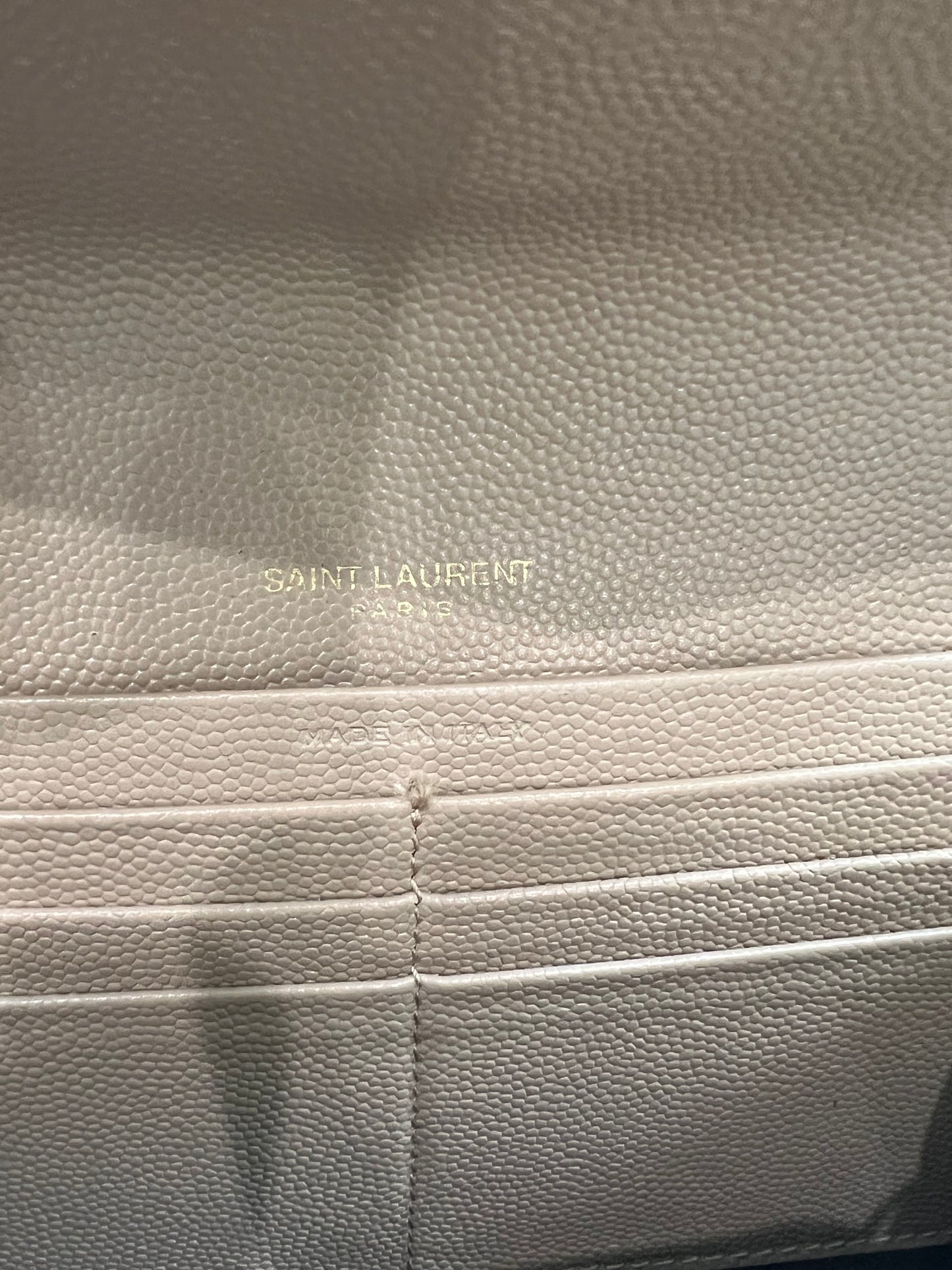 Beige YSL cassandre wallet on chain