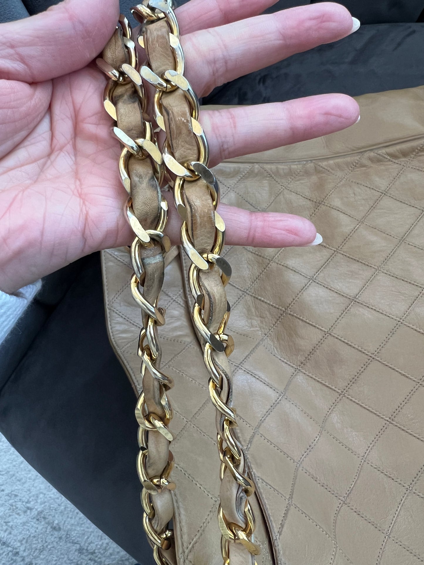 Vintage Chanel Quilted Shopping Tote Bag
