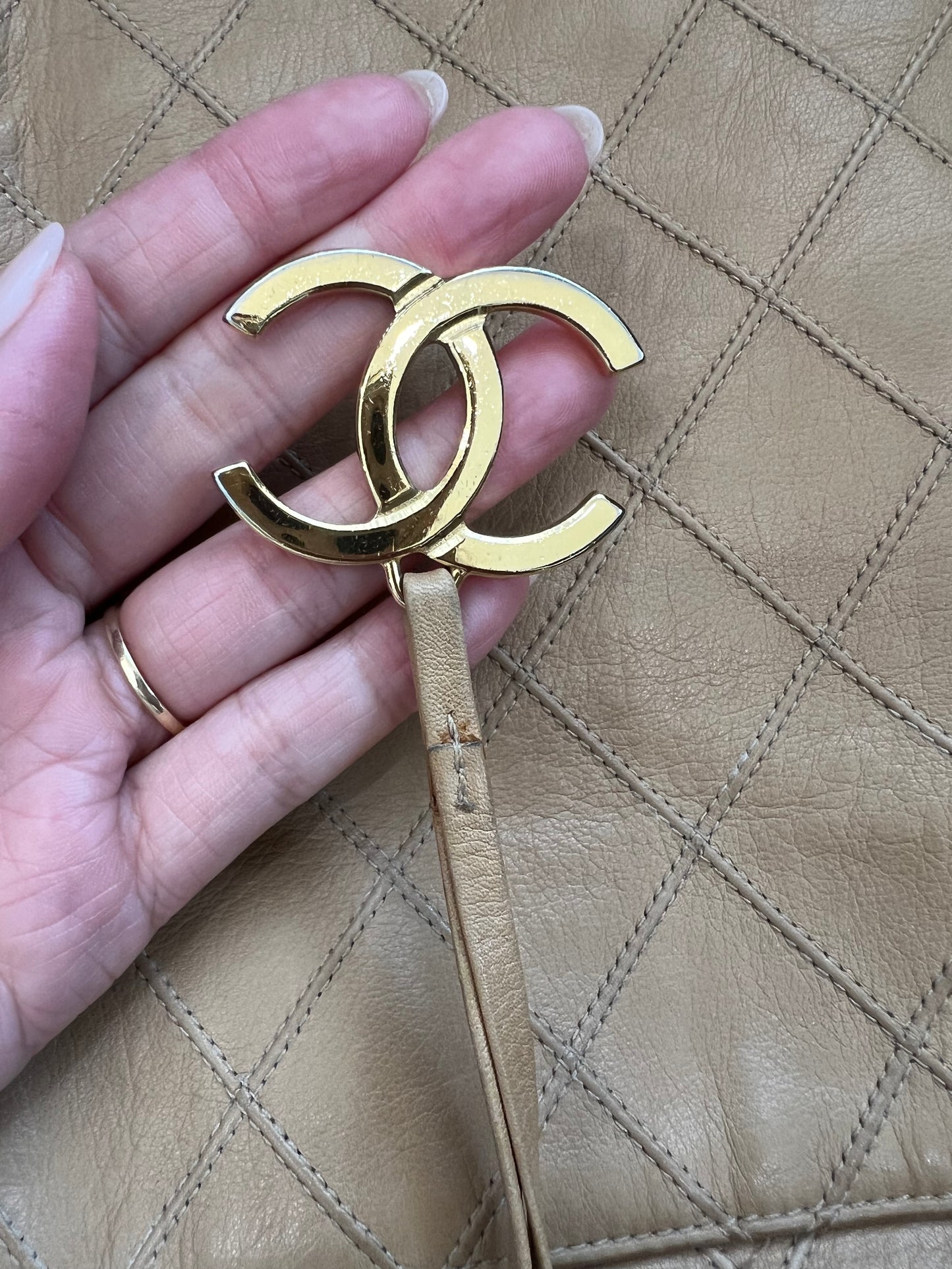 Vintage Chanel Quilted Shopping Tote Bag