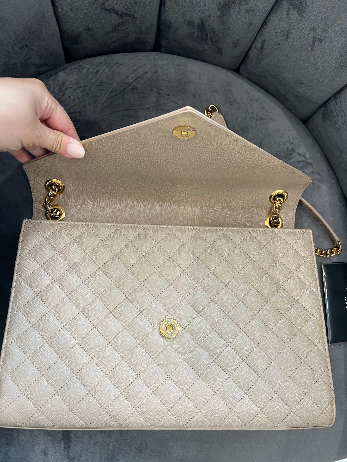 Saint Laurent Classic Monogram Envelope Satchel Mixed Matelasse Leather Large