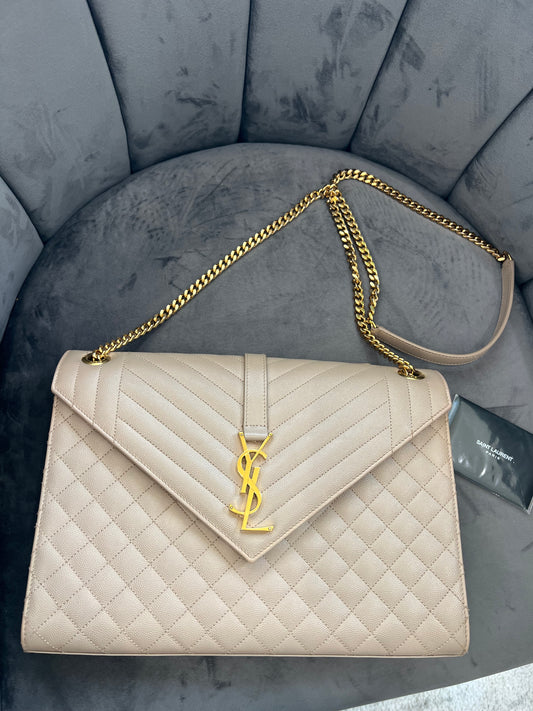 Saint Laurent Classic Monogram Envelope Satchel Mixed Matelasse Leather Large