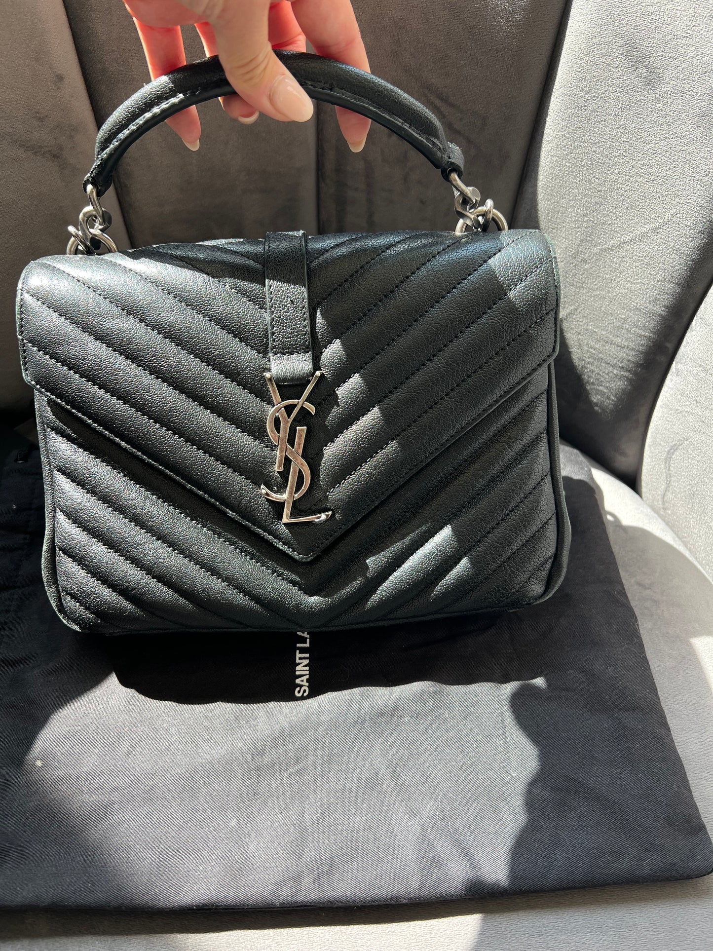 YSL Medium Quilted College Bag Black