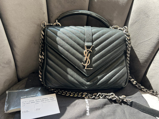YSL Medium Quilted College Bag Black