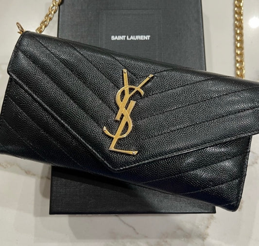 Black YSL cassandre envelope wallet on chain