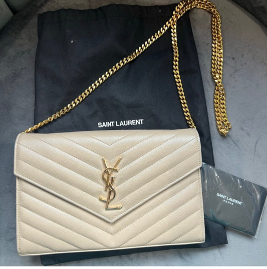 YSL cassandre flap large wallet on chain beige
