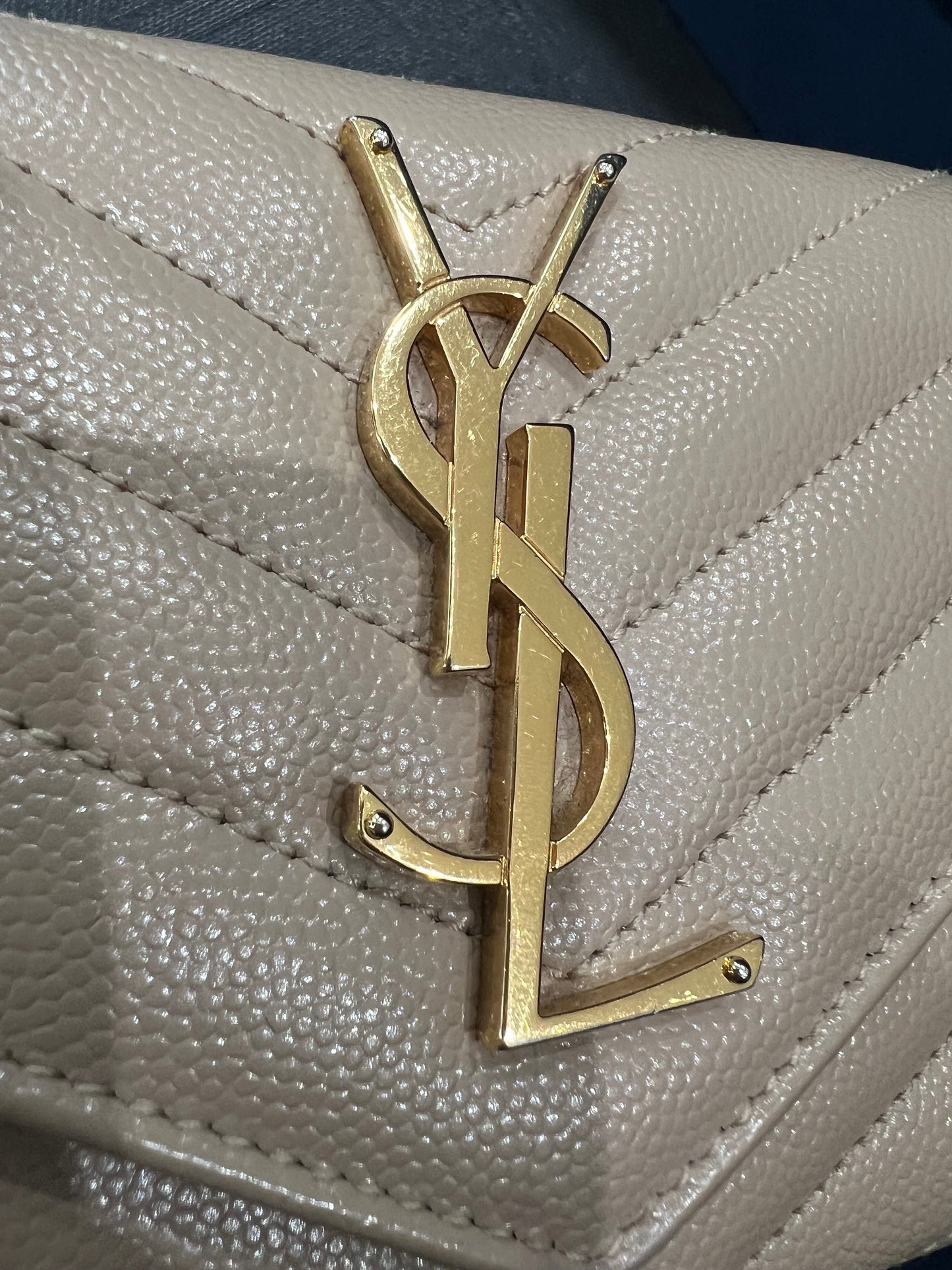 Beige YSL cassandre wallet on chain