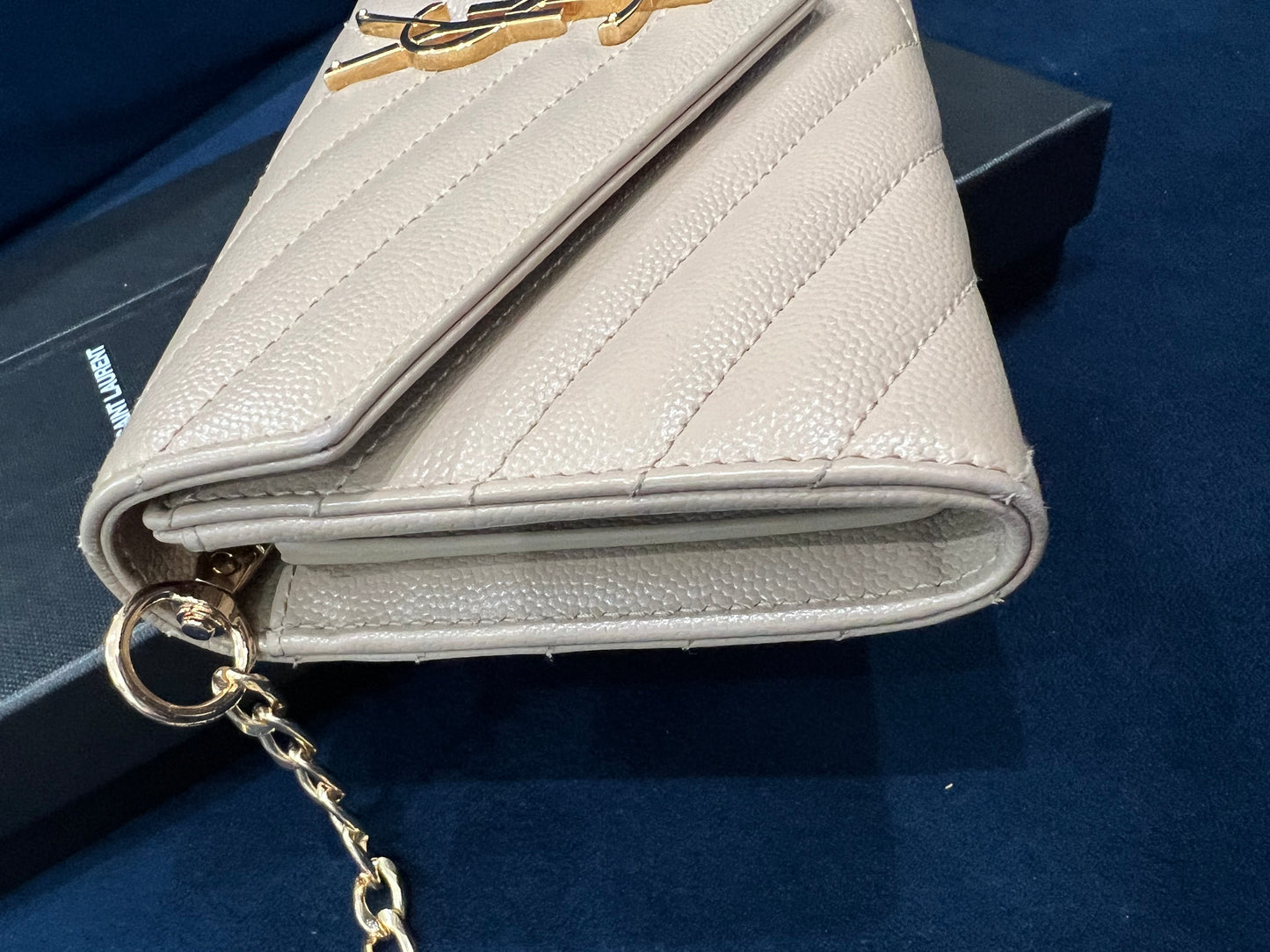 Beige YSL cassandre wallet on chain