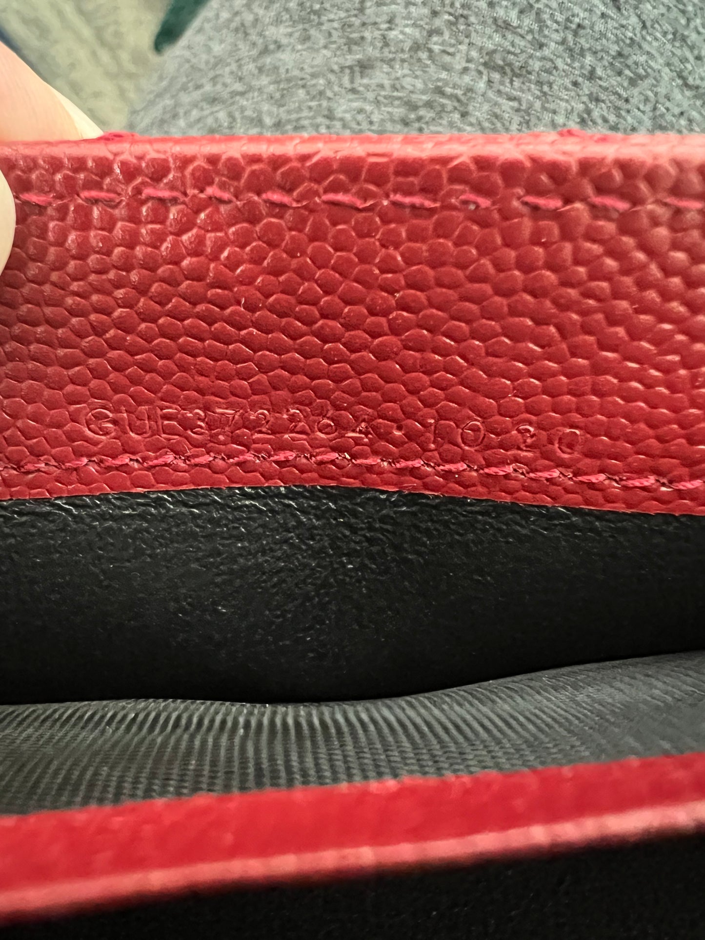 Saint Laurent Cassandre envelope flap red wallet on chain